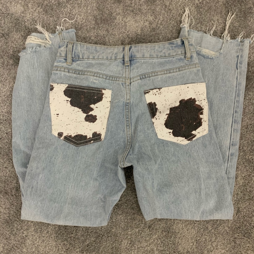 Adika Cow print pocket distressed jeans